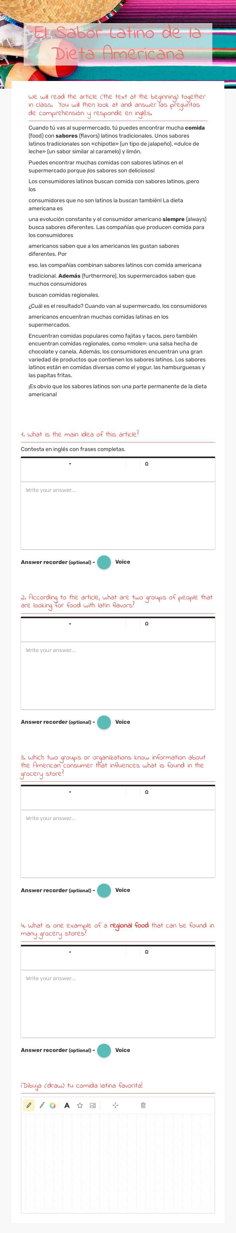 El Sabor Latino de la Dieta Americana Grade 10 worksheet preview