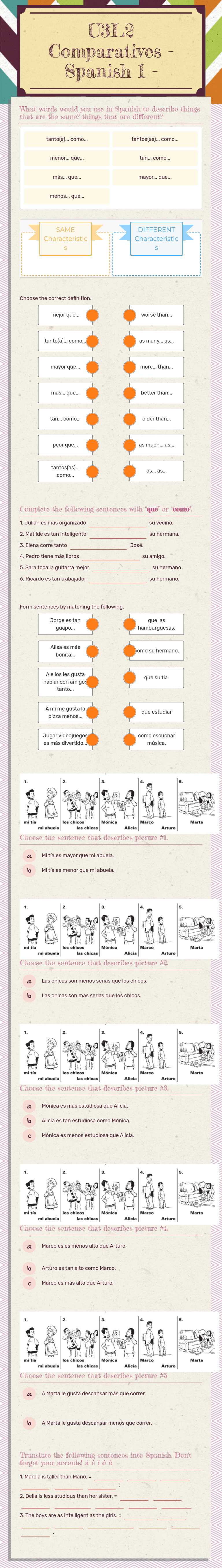U3L2 Comparatives 
- Spanish 1 - worksheet preview image