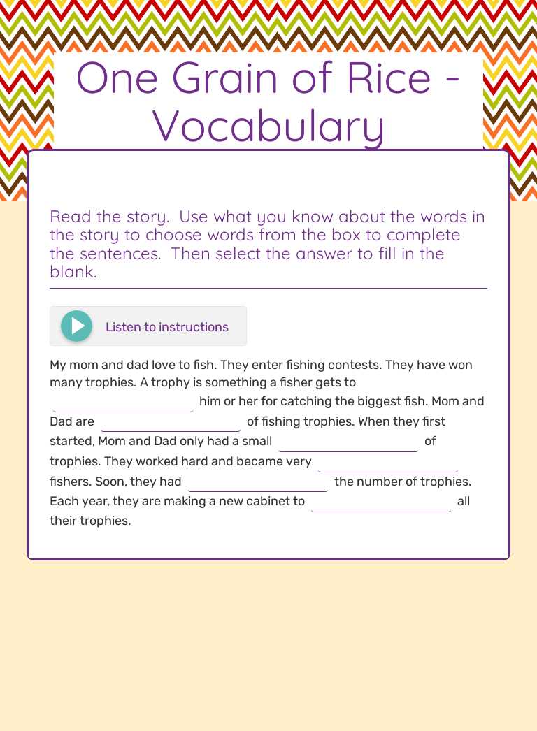 One Grain of Rice - Vocabulary worksheet preview image