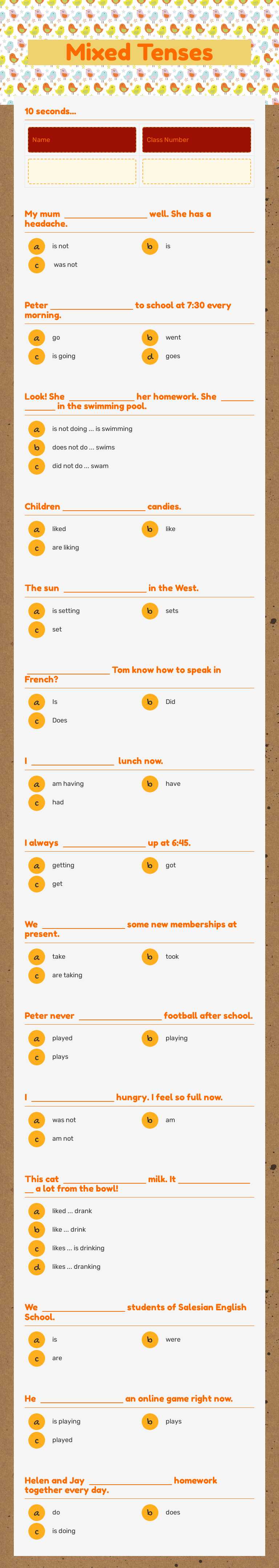 Mixed Tenses Grade 7 worksheet preview