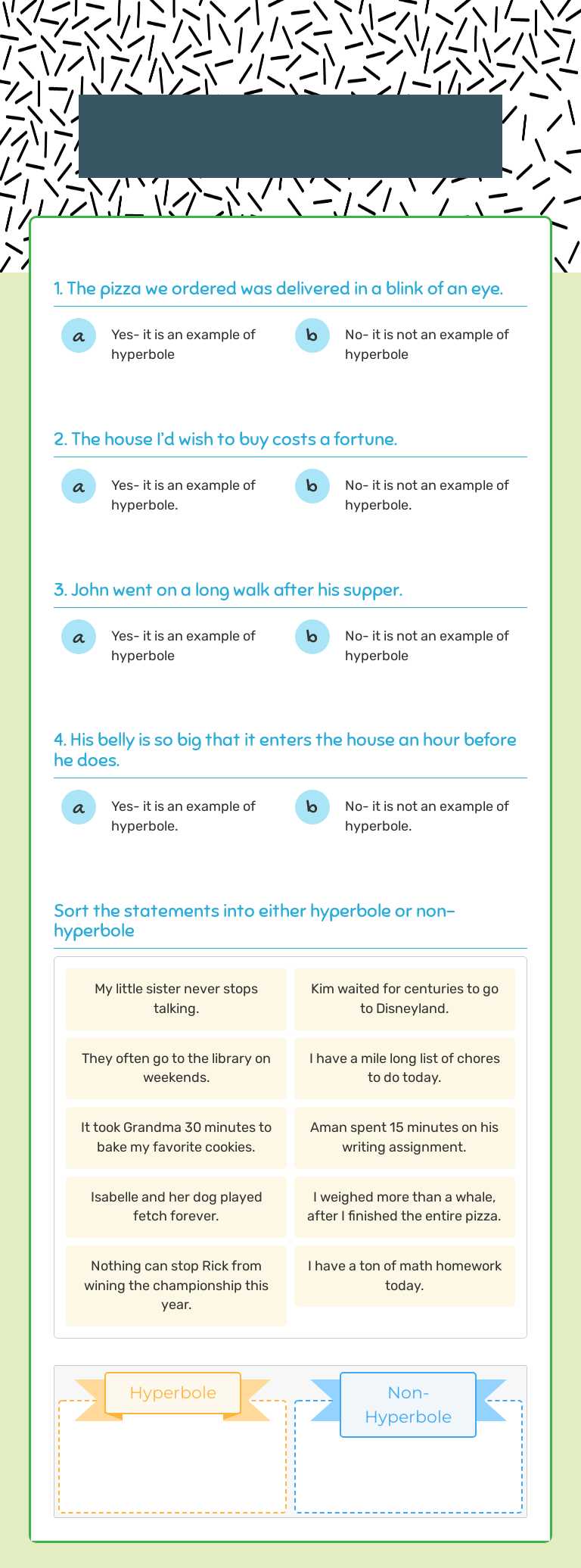 Hyperbole Check-up! Grade 4 worksheet preview