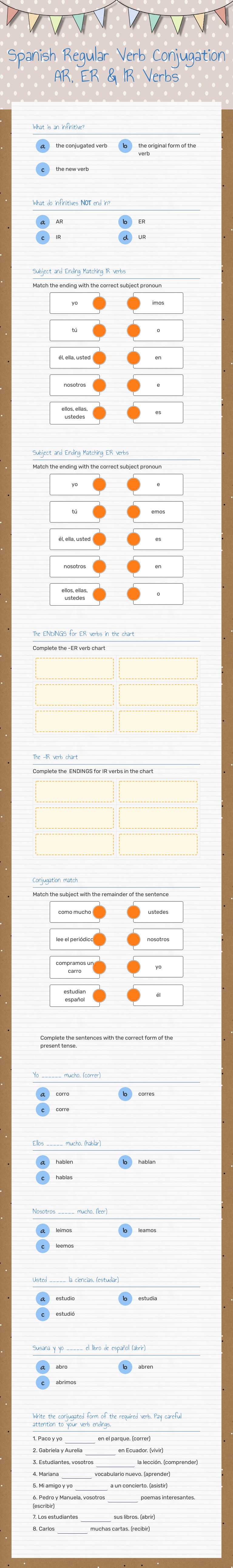 Spanish Regular Verb Conjugation
AR, ER & IR Verbs worksheet preview image
