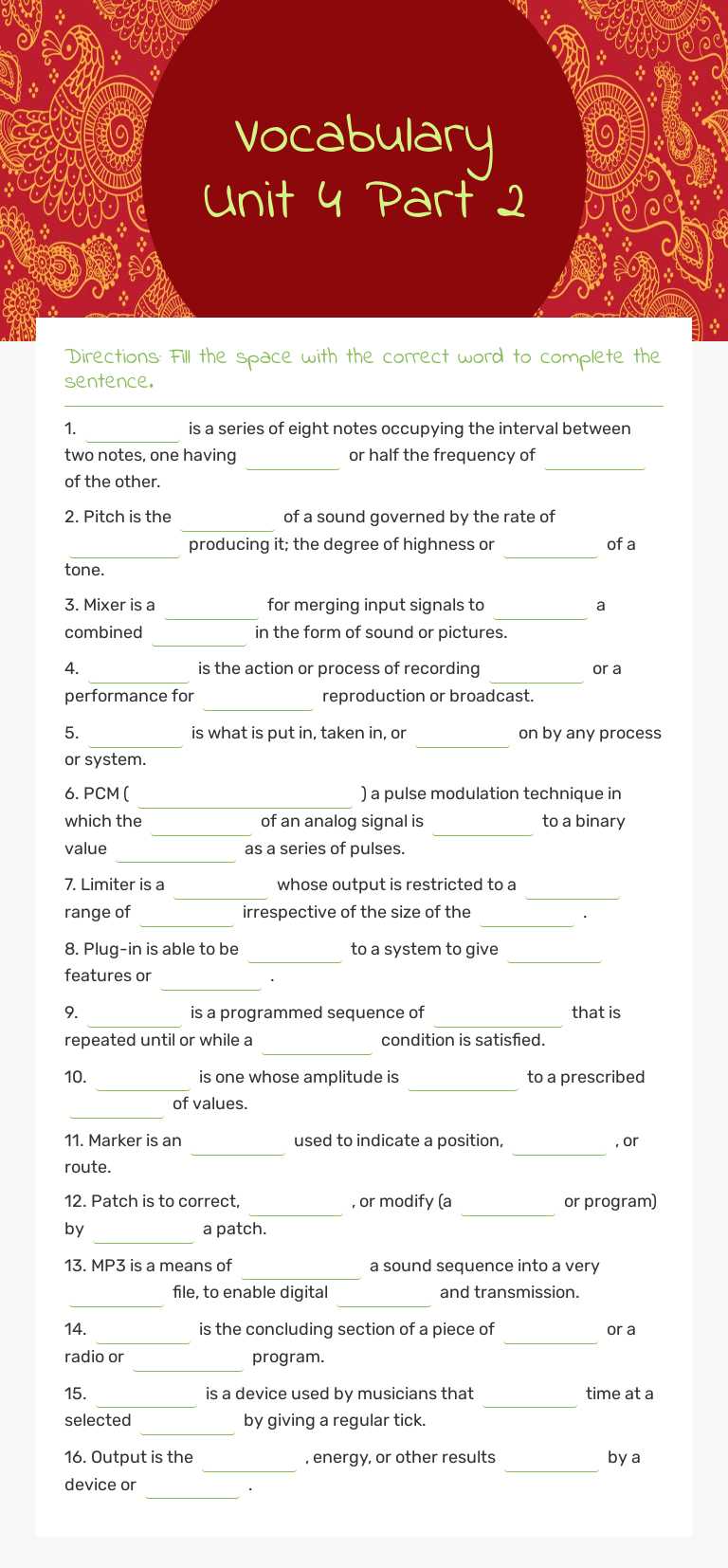 Vocabulary Unit 4 Part 2 worksheet preview image