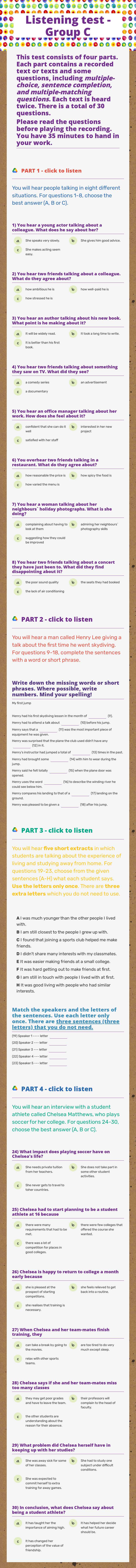 Listening test - Group C worksheet preview image