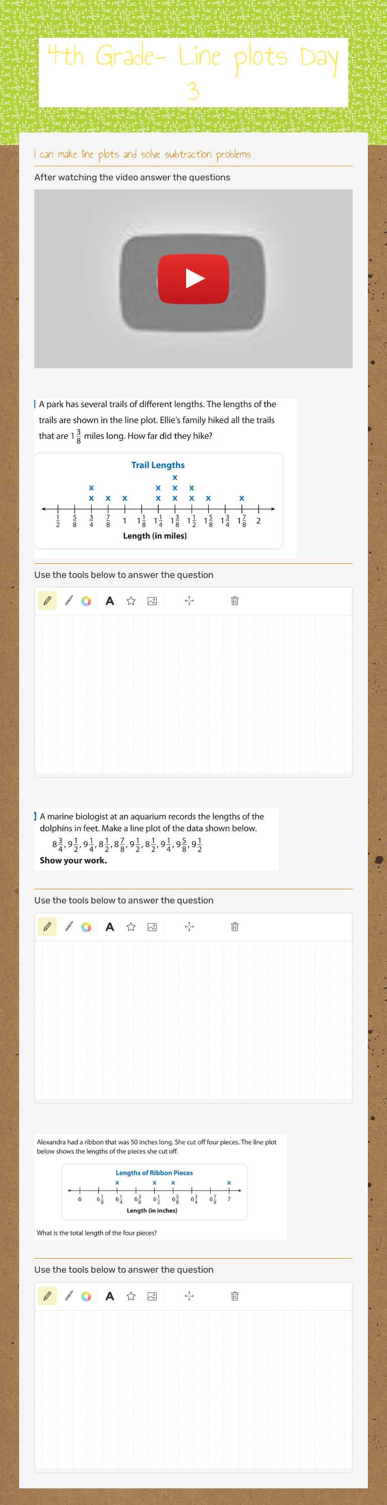 4th Grade- Line plots        Day 3 Grade 4 worksheet preview