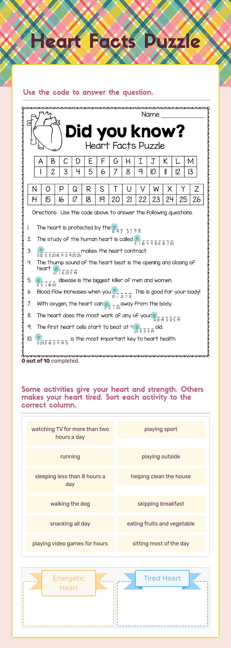 Heart Facts Puzzle worksheet preview image
