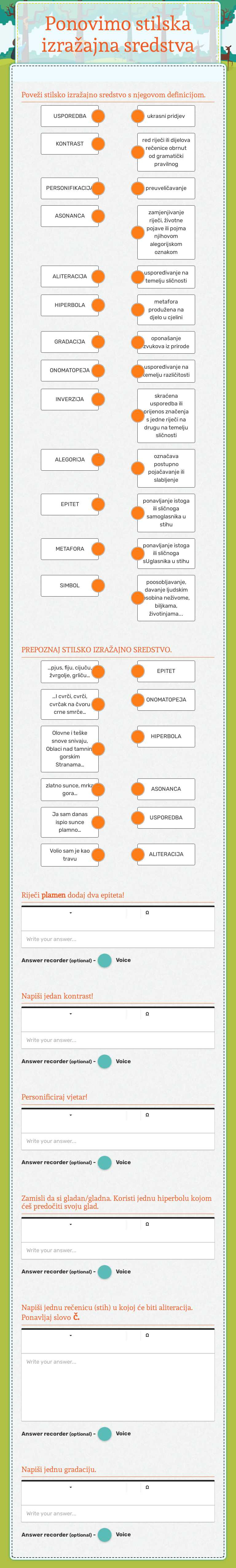 Ponovimo stilska izražajna sredstva worksheet preview image