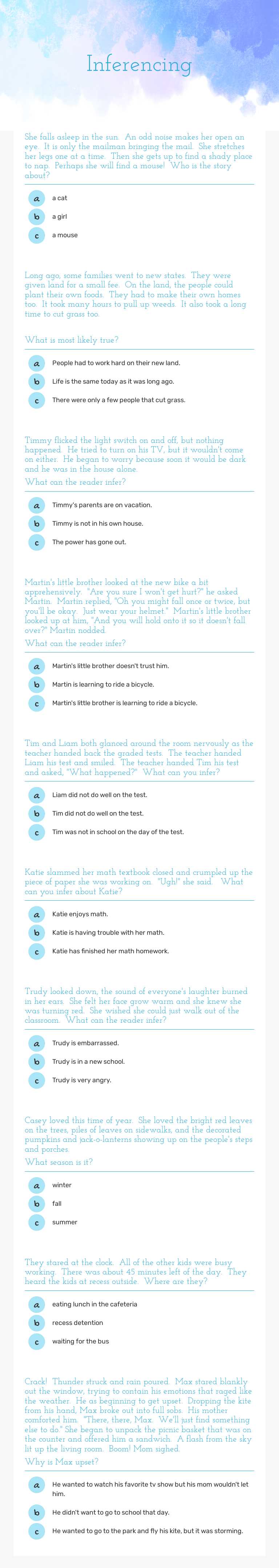 Inferencing worksheet preview image