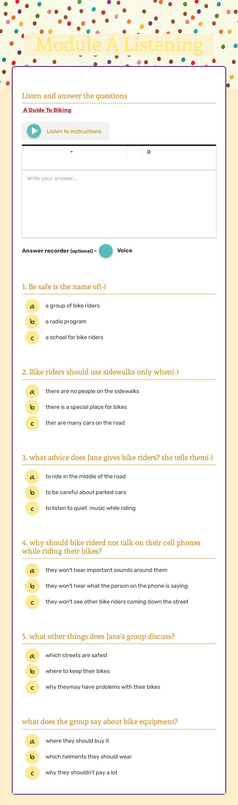 Module A Listening worksheet preview image