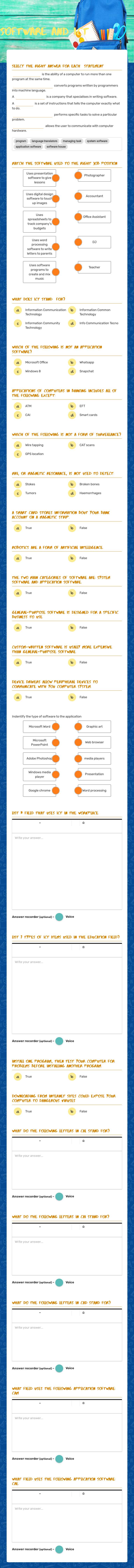 Software and ICT worksheet preview image