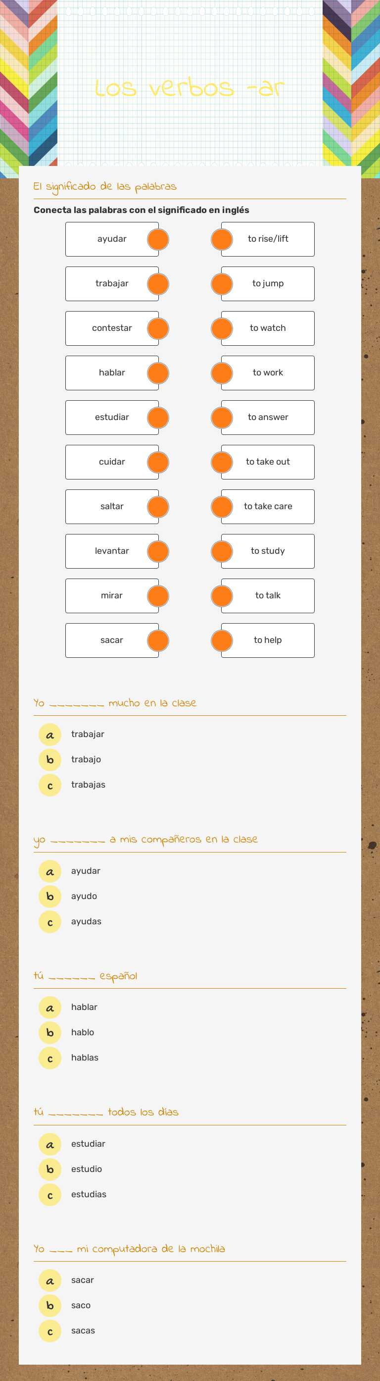 Los verbos -ar worksheet preview image