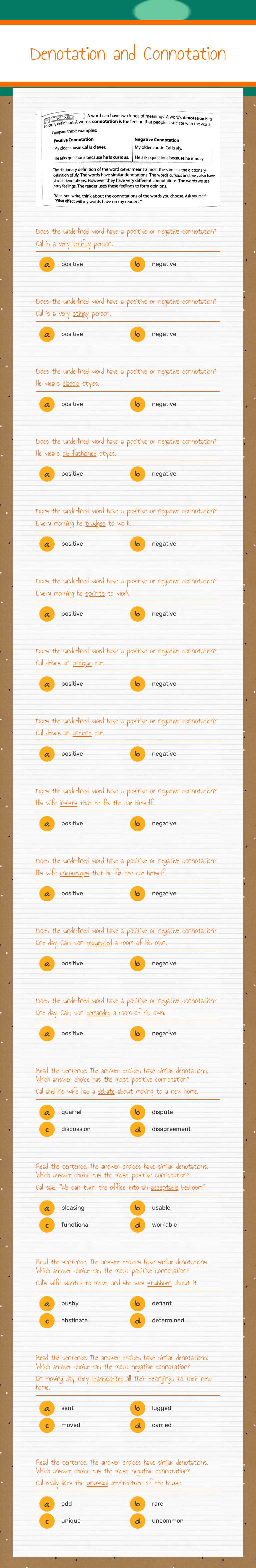 Denotation and Connotation worksheet preview image