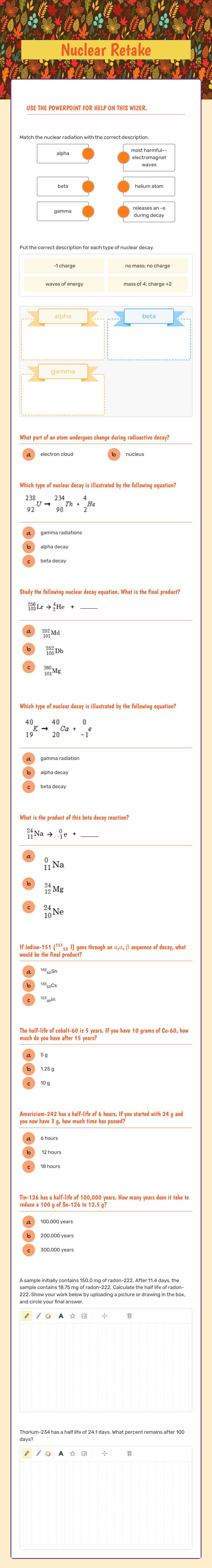 Nuclear Retake Grade 9 worksheet preview
