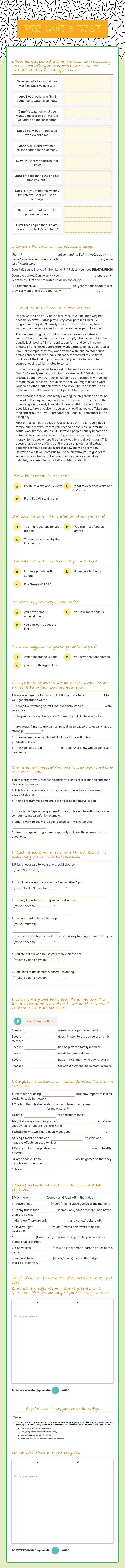 PRE UNIT 3 TEST worksheet preview image