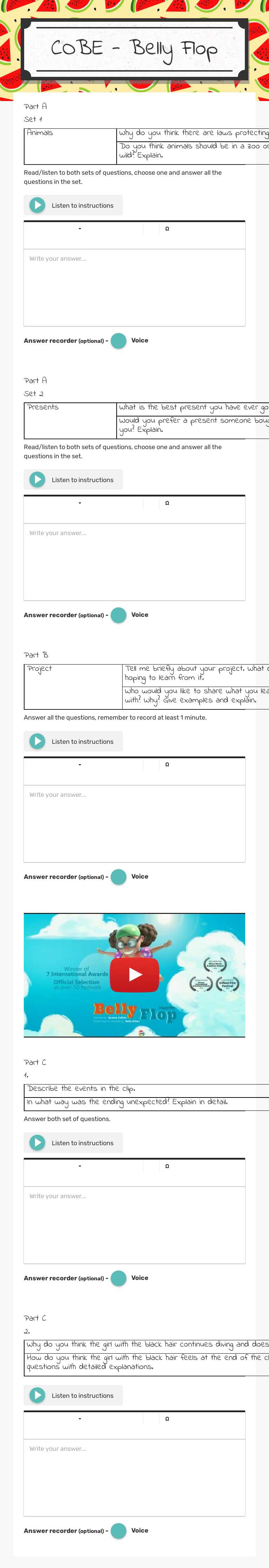 COBE - Belly Flop worksheet preview image