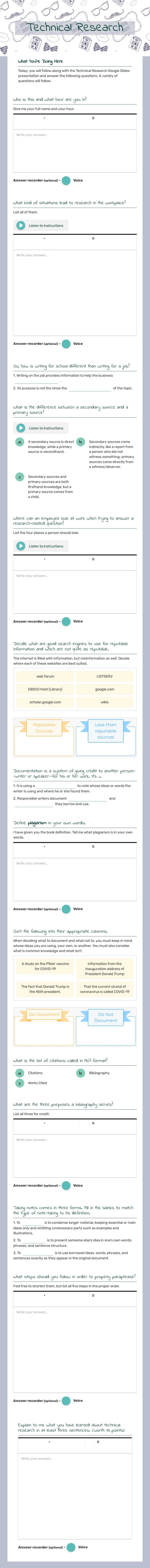 Technical Research Grade 11 worksheet preview