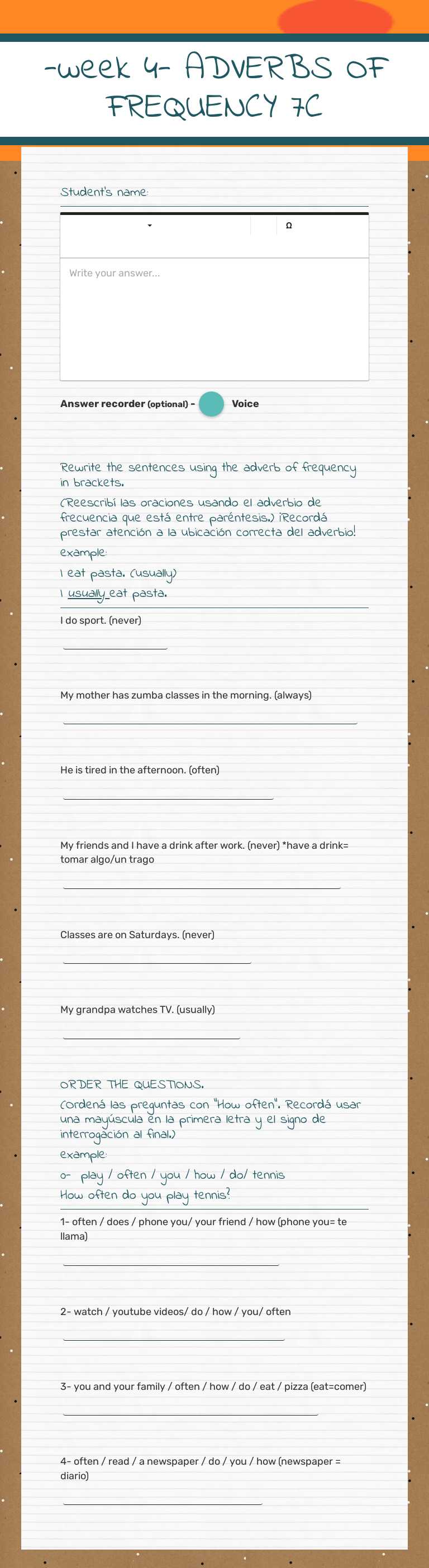 -week 4-
ADVERBS OF FREQUENCY 7C Other worksheet preview