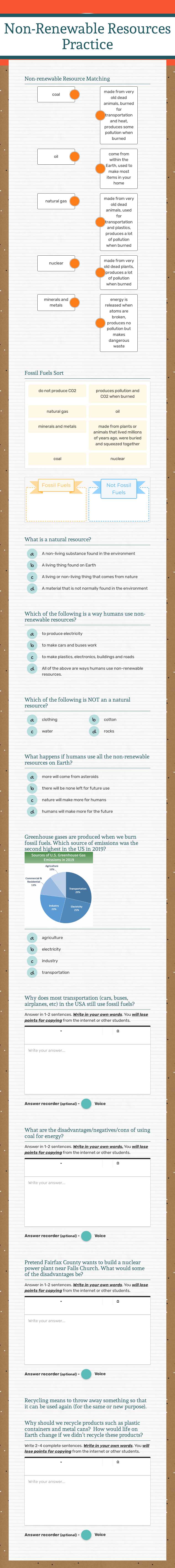Non-Renewable Resources Practice Grade 10 worksheet preview
