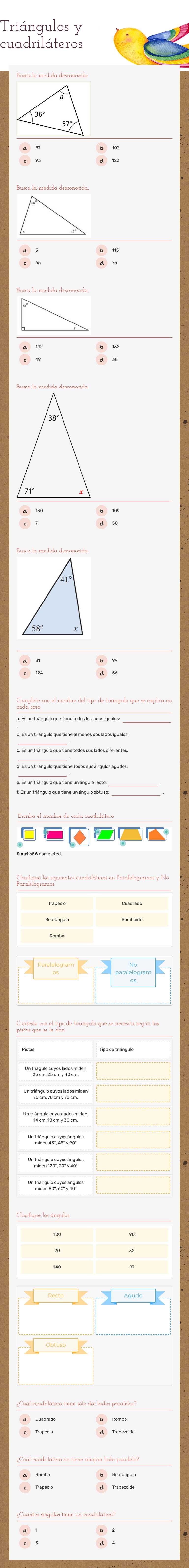 Triángulos y cuadriláteros worksheet preview image