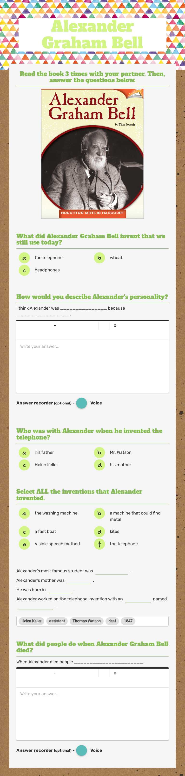 Alexander Graham Bell worksheet preview image