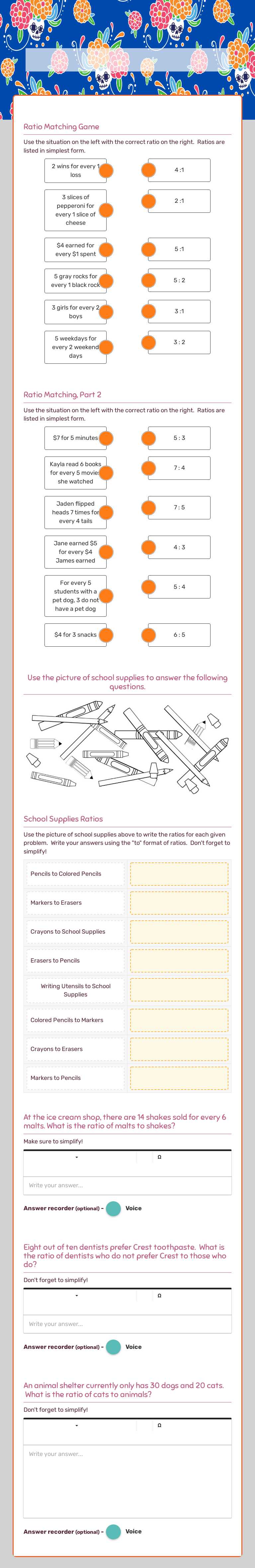 Ratios worksheet preview image