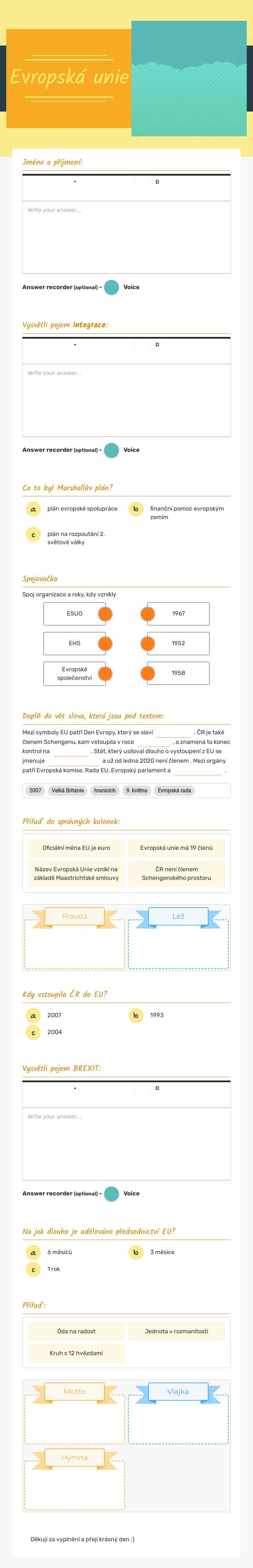 Evropská unie Grade 7 worksheet preview