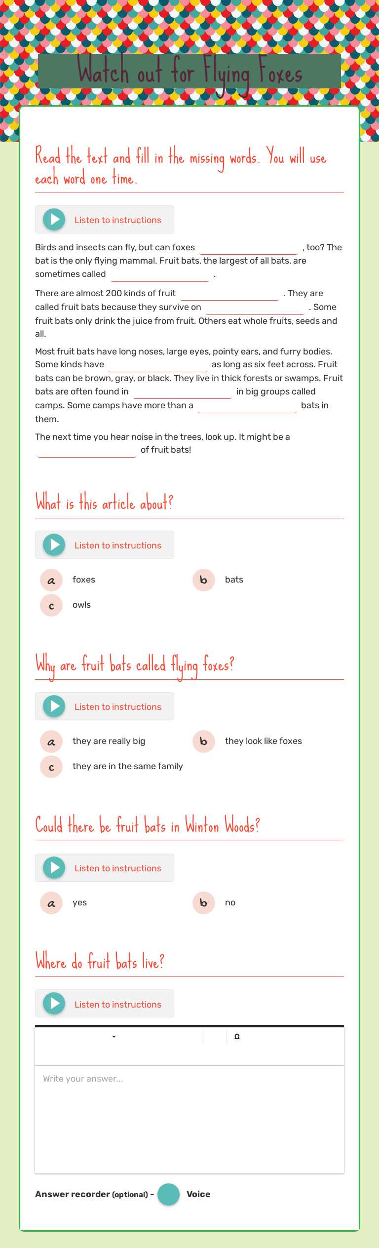 Watch out for Flying Foxes worksheet preview image