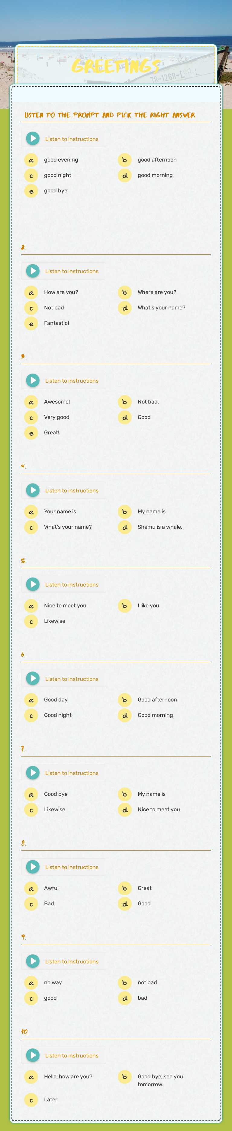 Greetings worksheet preview image