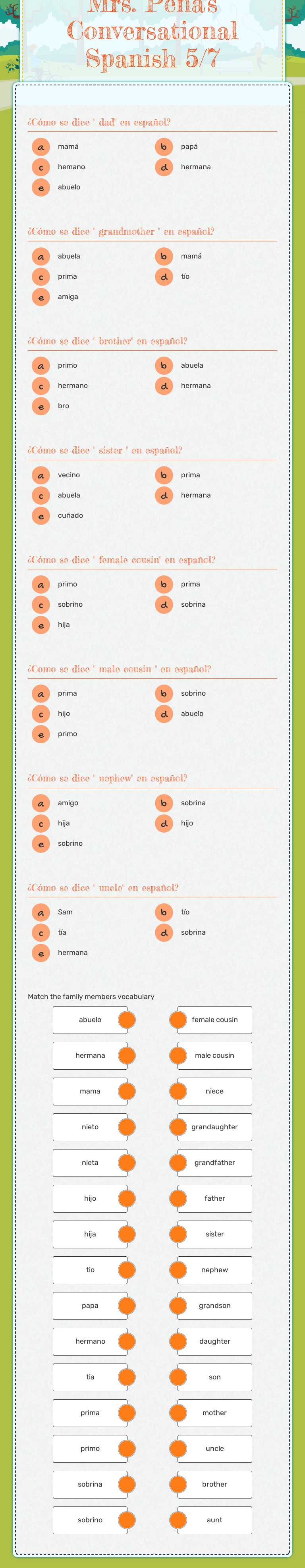 "Mi familia" Vocabulary practice: Mrs. Pena's Conversational Spanish 5/7 worksheet preview image