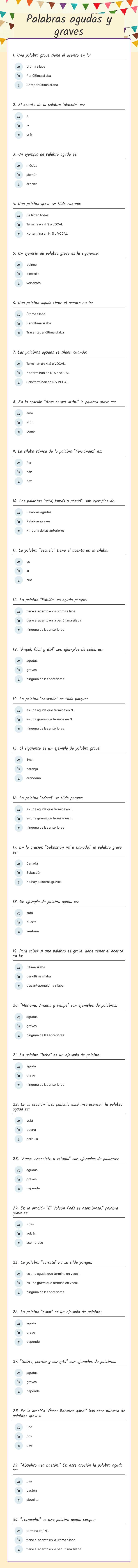 Palabras agudas y graves worksheet preview image