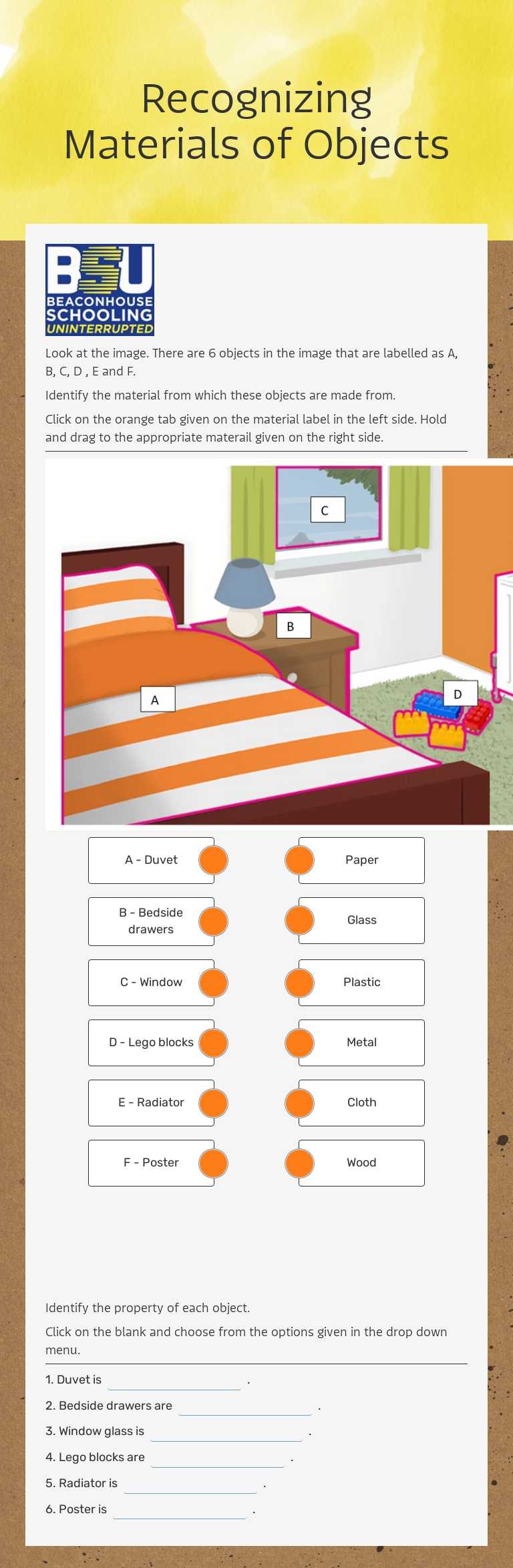 Recognizing Materials of Objects worksheet preview image
