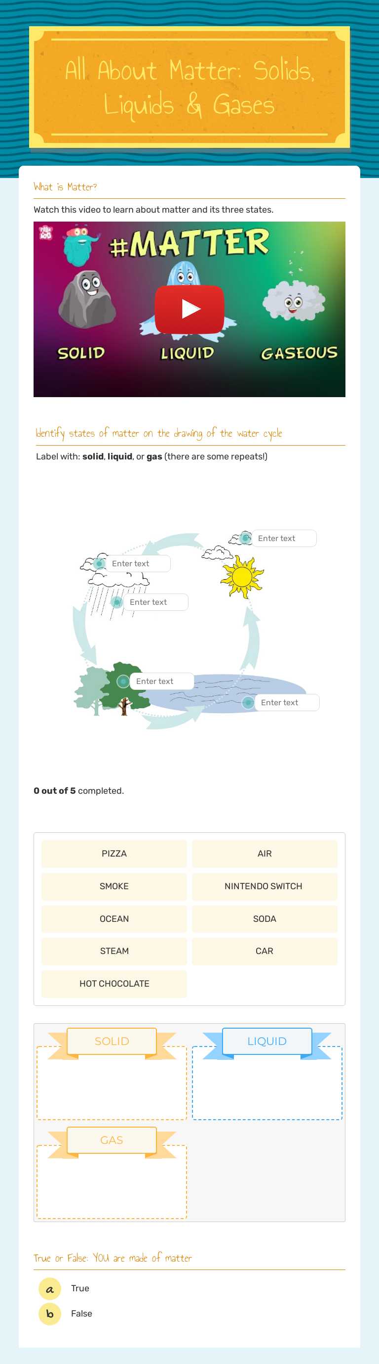 All About Matter: 
Solids, Liquids & Gases worksheet preview image
