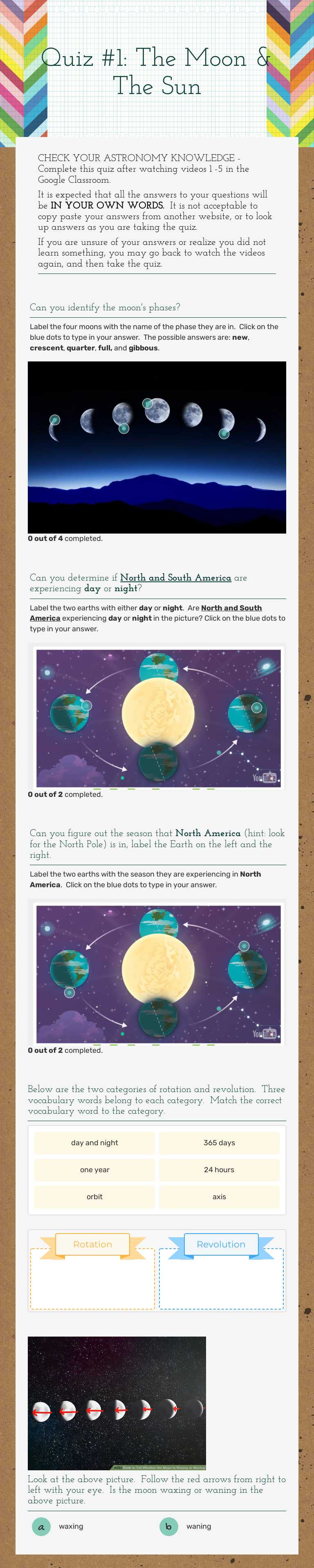 Quiz #1: The Moon & The Sun worksheet preview image