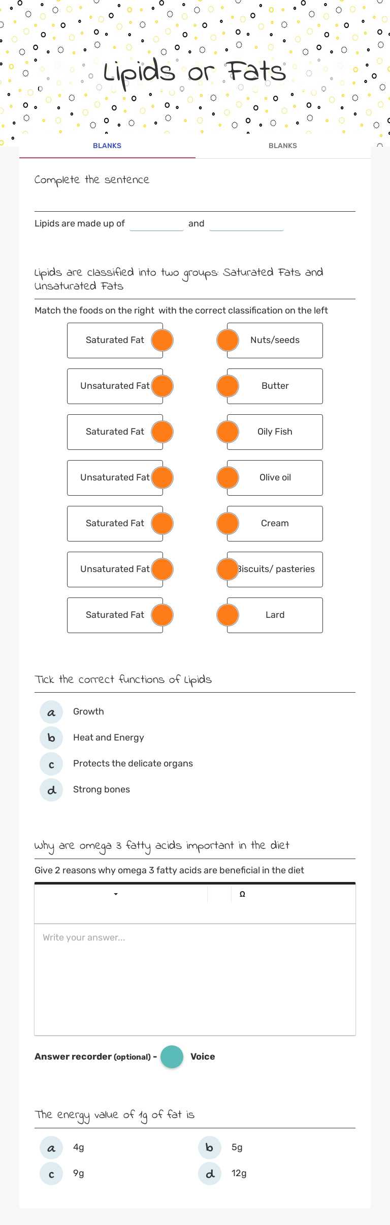 Lipids or Fats worksheet preview image
