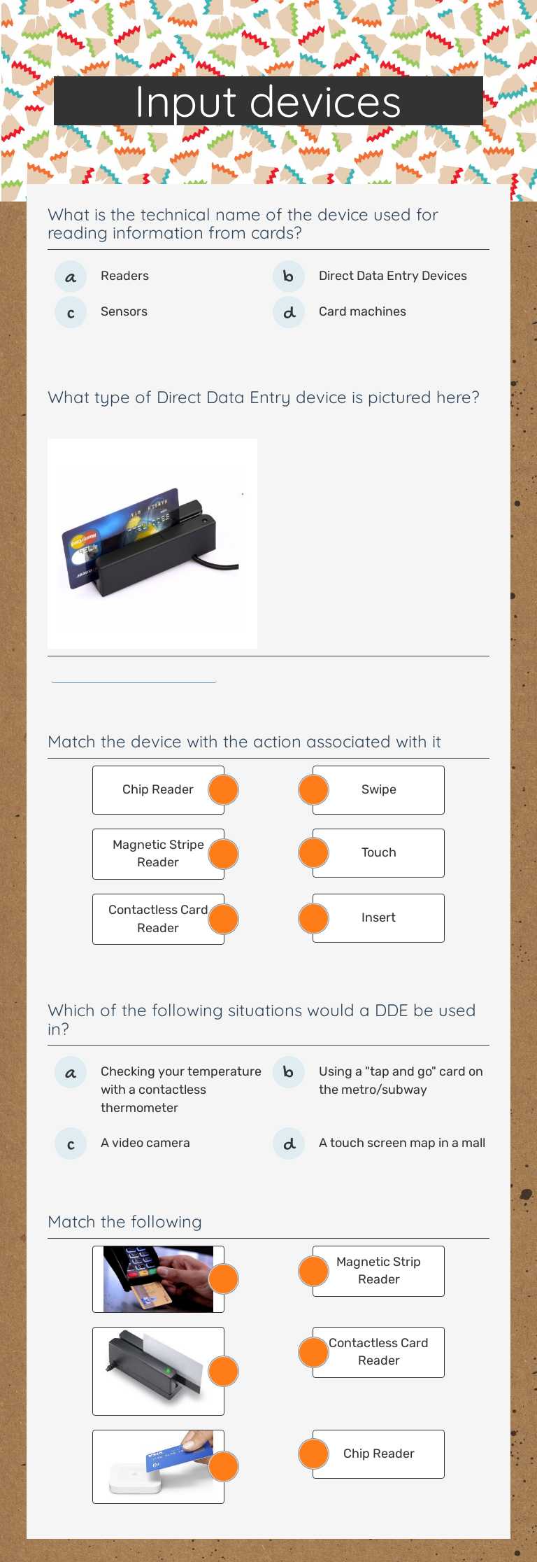 Input devices Grade 8 worksheet preview