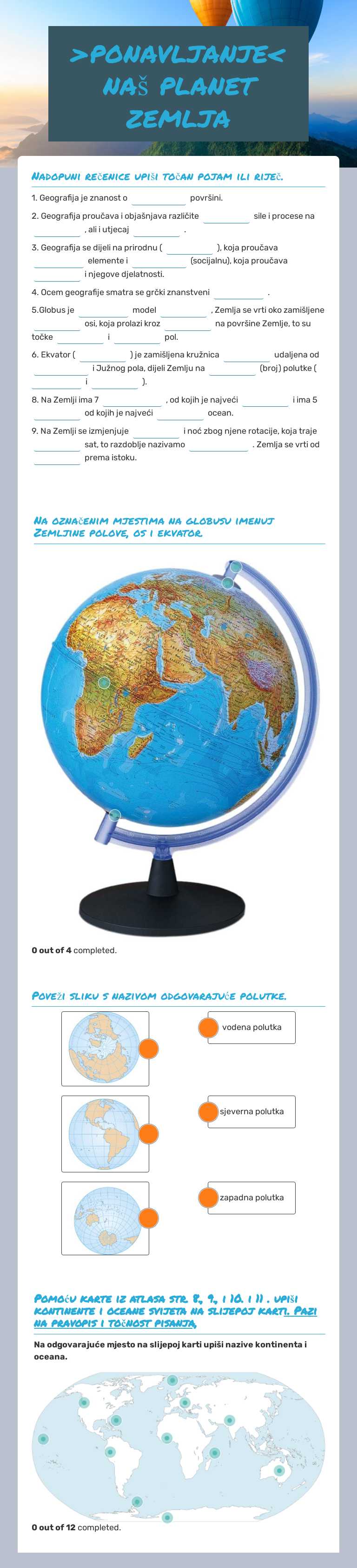 >ponavljanje< naš planet zemlja worksheet preview image