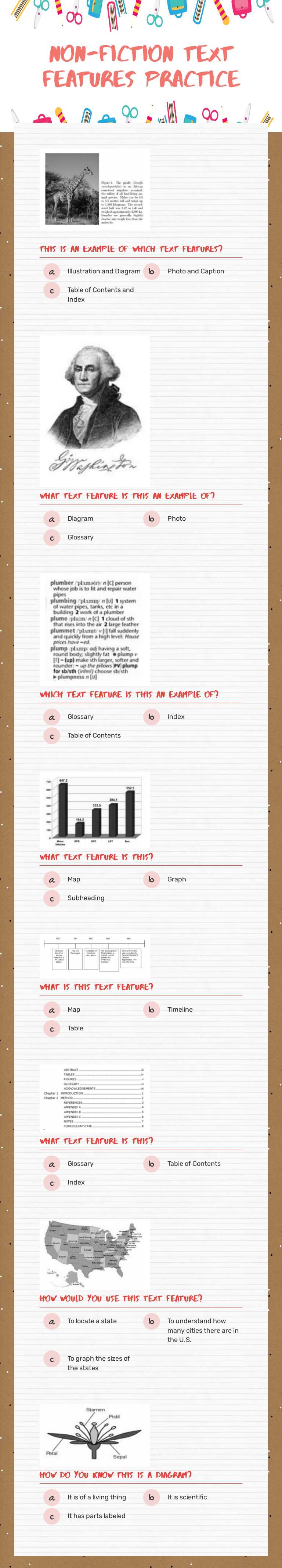 Non-fiction text features Practice worksheet preview image
