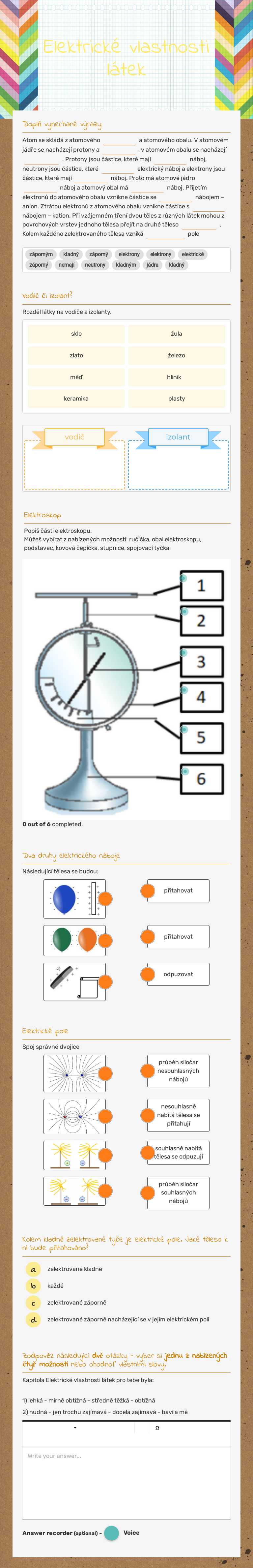 Elektrické vlastnosti látek Grade 6 worksheet preview