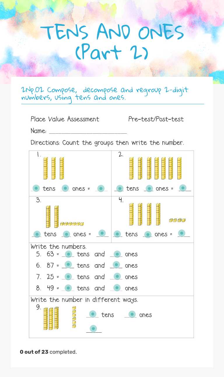 TENS AND ONES (Part 2) Grade 2 worksheet preview