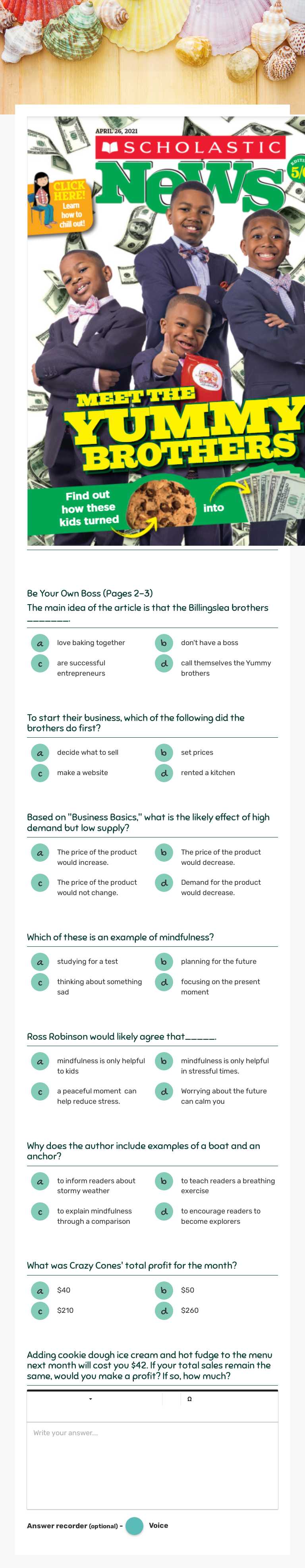 Meet The Yummy Brothers Grade 6 worksheet preview