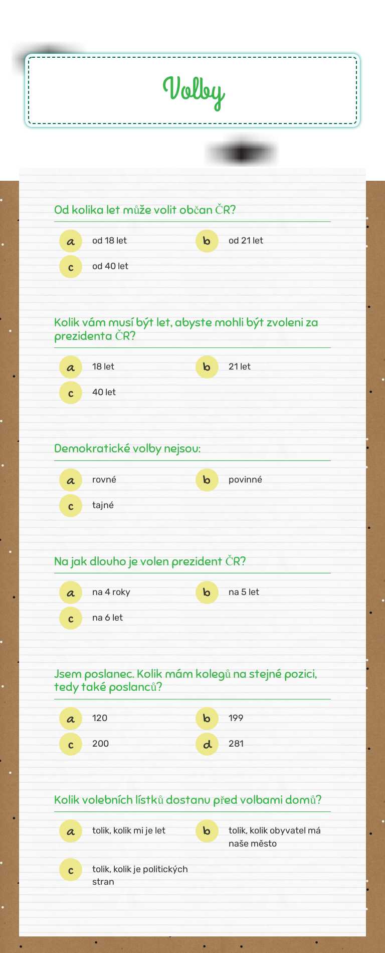 Volby worksheet preview image
