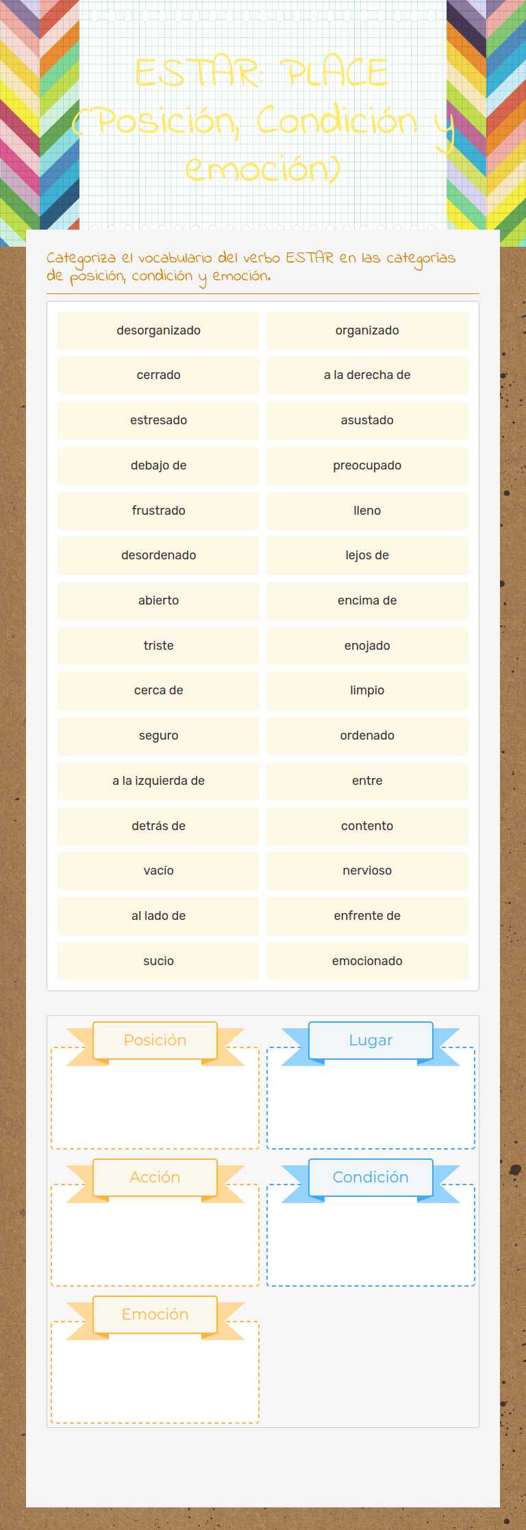 ESTAR: PLACE (Posición, Condición y emoción) worksheet preview image