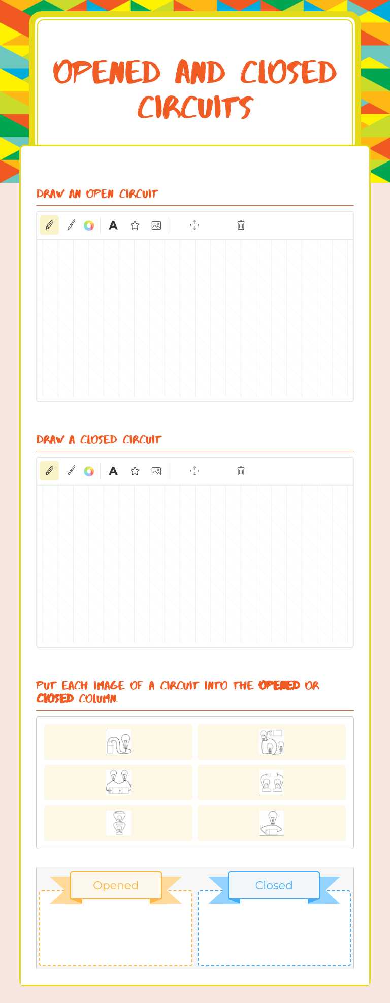 Opened and Closed Circuits Grade 5 worksheet preview