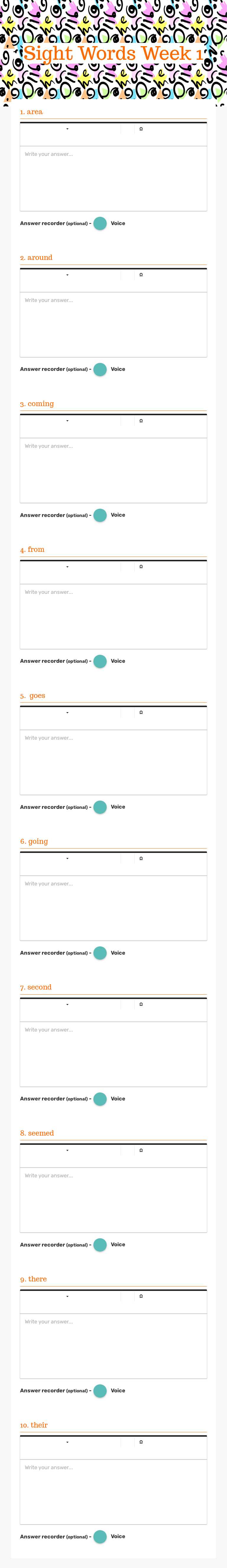 Sight Words Week 1 Grade 2 worksheet preview