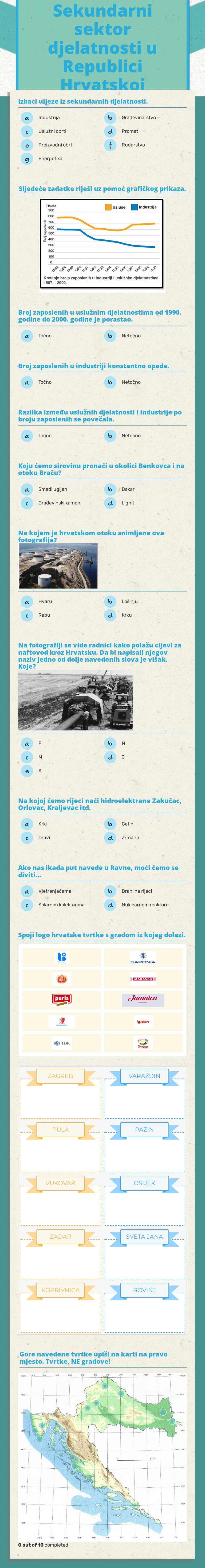 Sekundarni sektor djelatnosti u Republici Hrvatskoj worksheet preview image