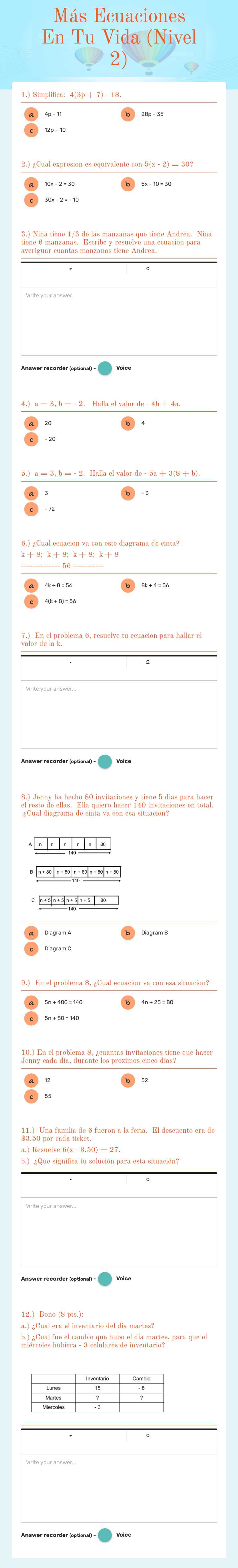 Más Ecuaciones En Tu Vida (Nivel 2) worksheet preview image