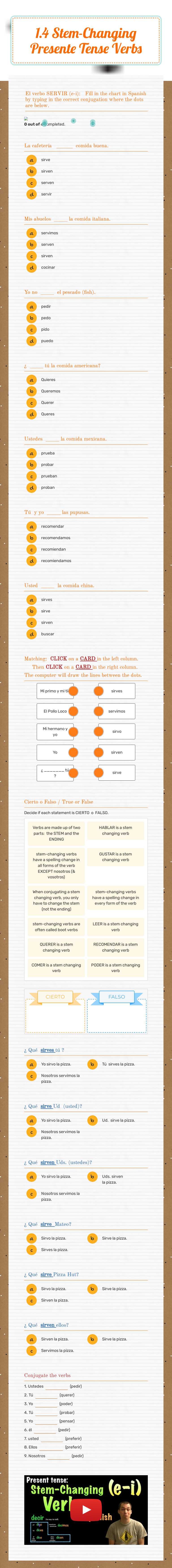 1.4 Stem-Changing Presente Tense Verbs worksheet preview image