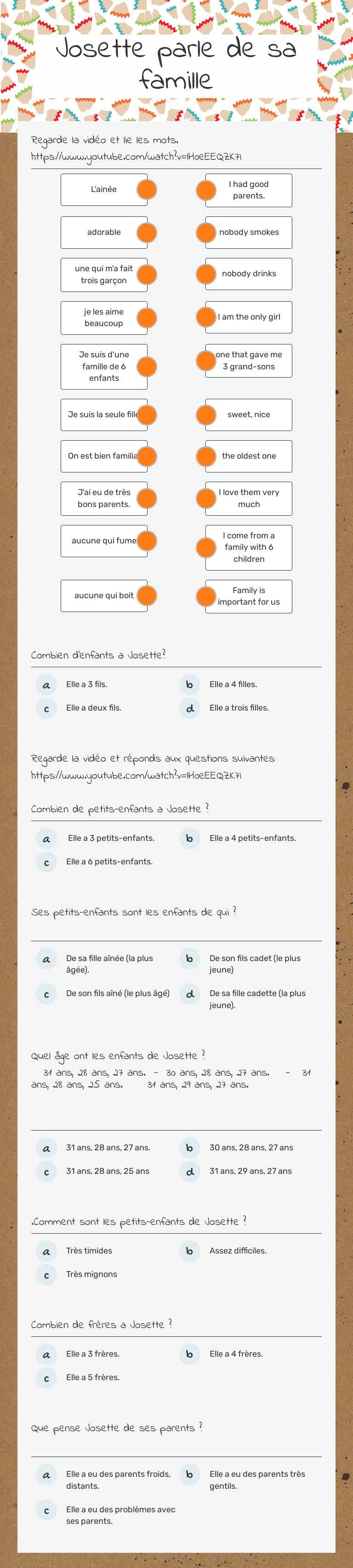 Josette parle de sa famille worksheet preview image