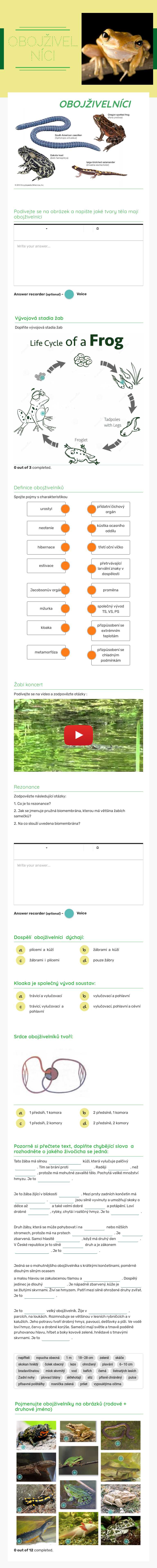 OBOJŽIVELNÍCI worksheet preview image