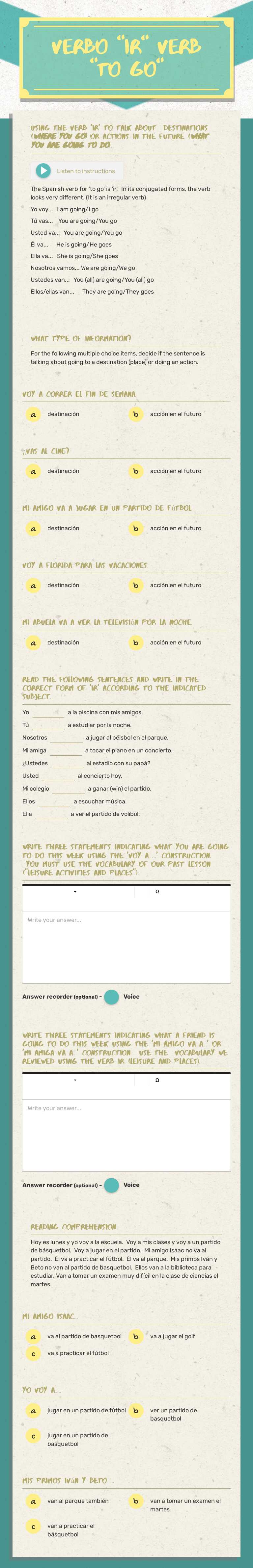Verbo "iR"
Verb "TO GO" Grade 9 worksheet preview